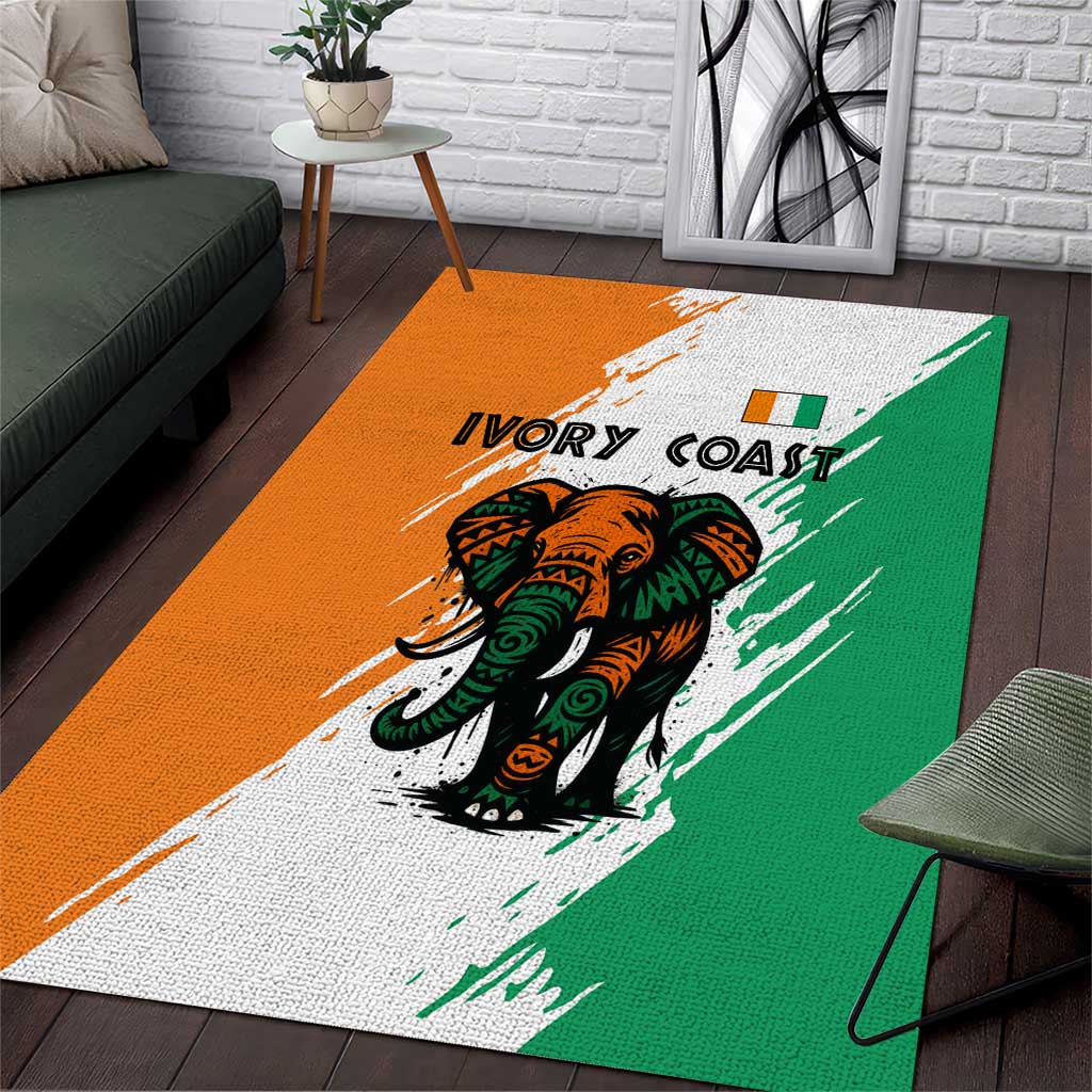 Ivory Coast Area Rug with Tribal Elephant and Paint Splash Design - Wonder Print Shop