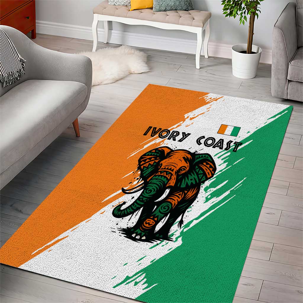 Ivory Coast Area Rug with Tribal Elephant and Paint Splash Design - Wonder Print Shop