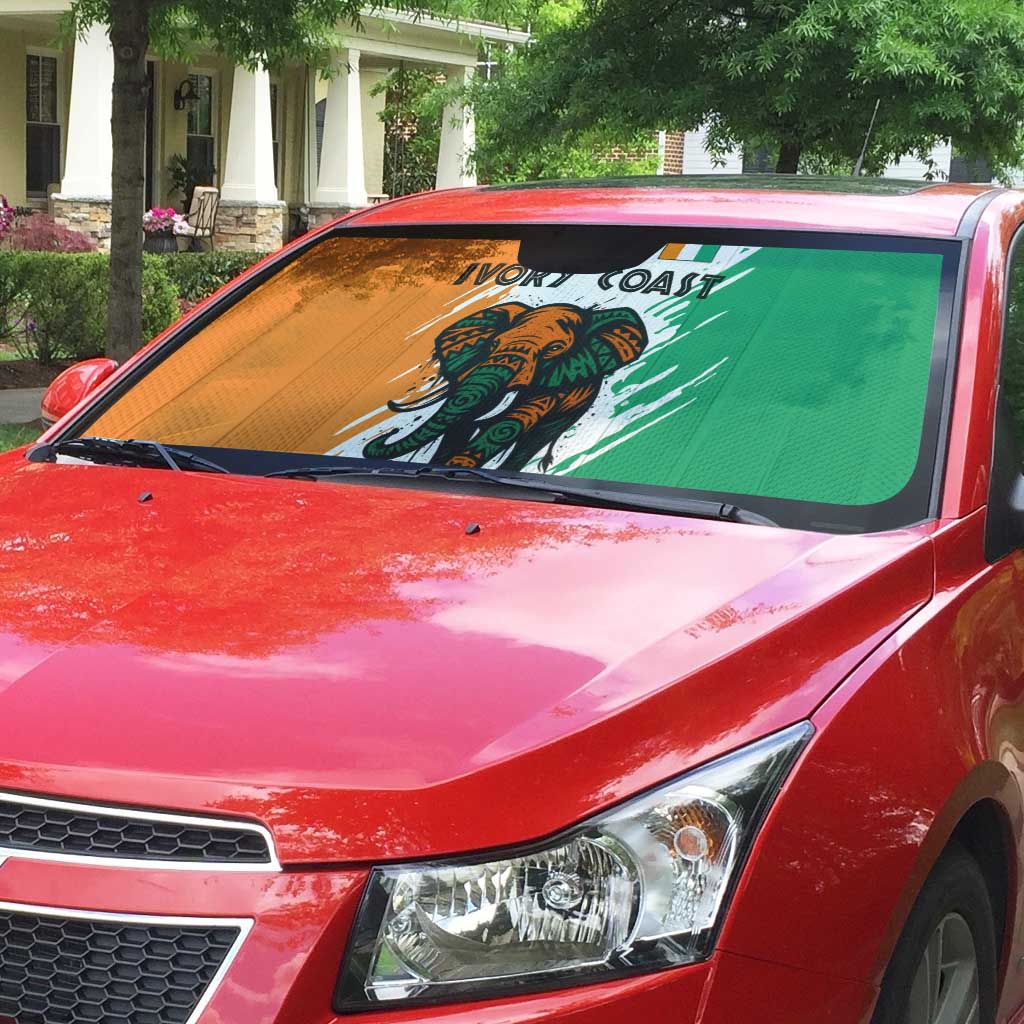 Ivory Coast Auto Sun Shade with Tribal Elephant and Paint Splash Design - Wonder Print Shop