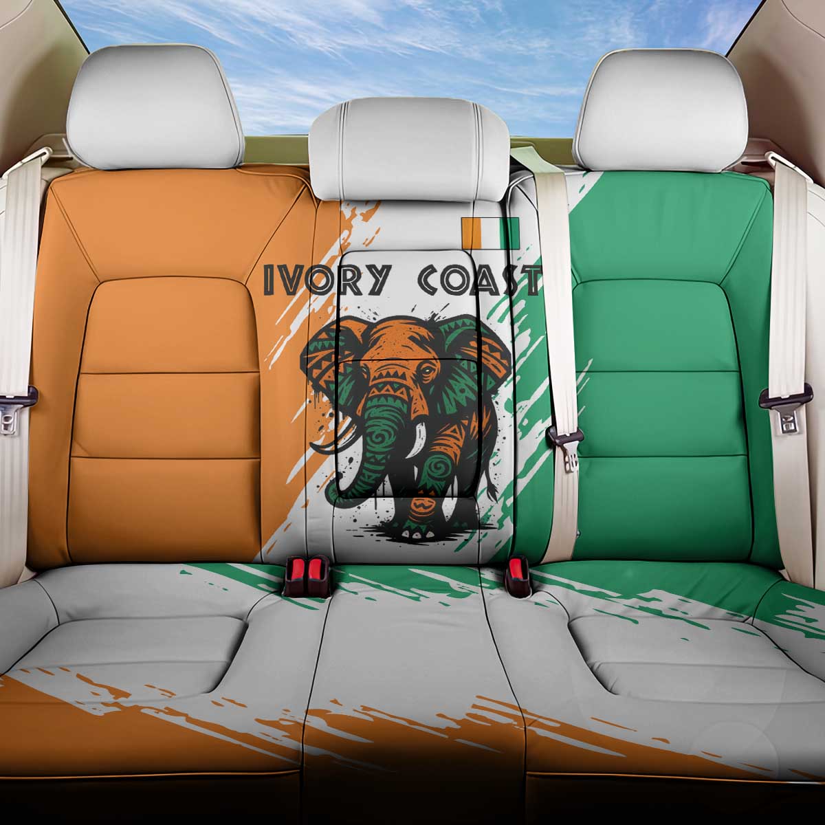 Ivory Coast Back Car Seat Cover with Tribal Elephant and Paint Splash Design - Wonder Print Shop