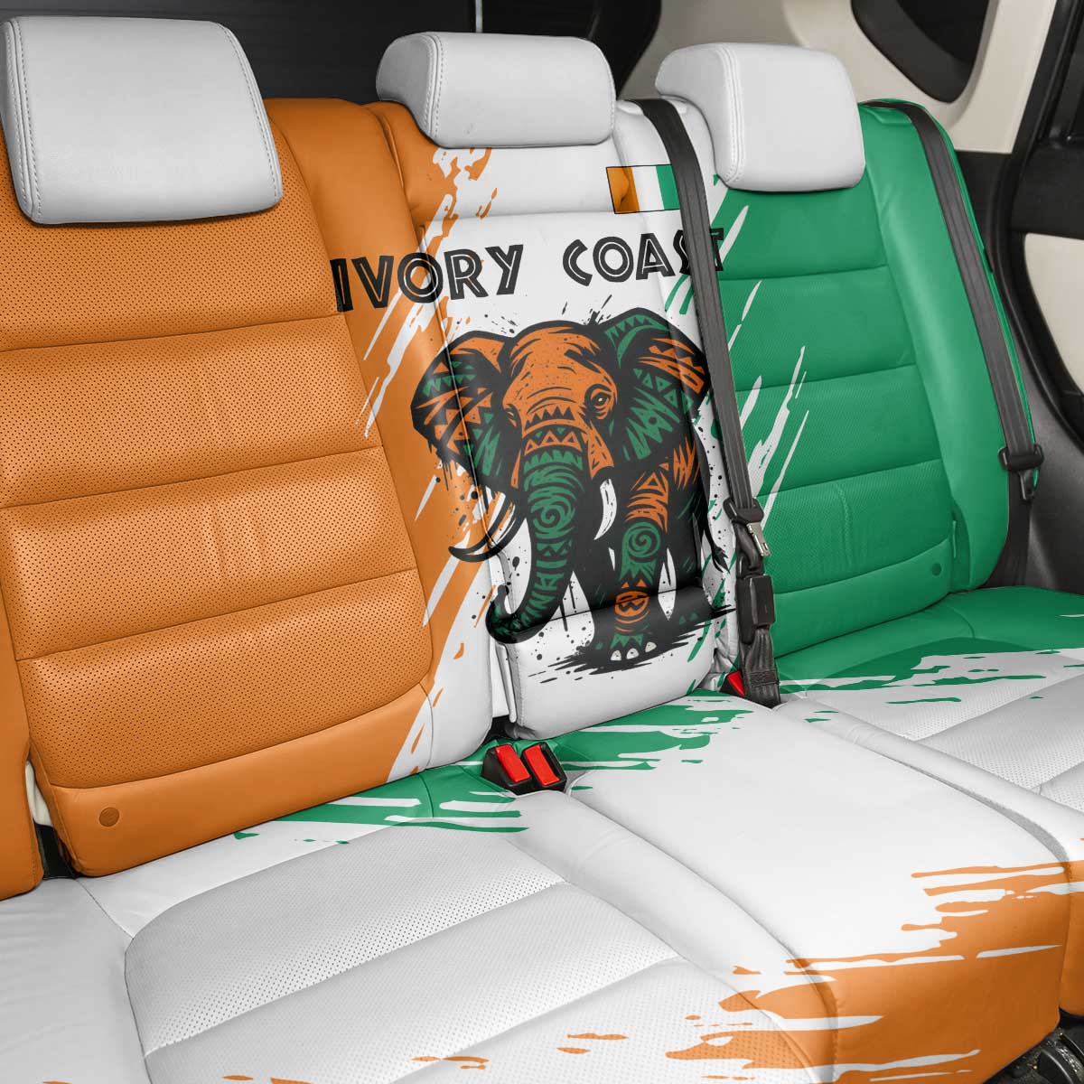 Ivory Coast Back Car Seat Cover with Tribal Elephant and Paint Splash Design - Wonder Print Shop