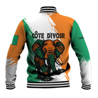 Ivory Coast Baseball Jacket with Tribal Elephant and Paint Splash Design - Wonder Print Shop
