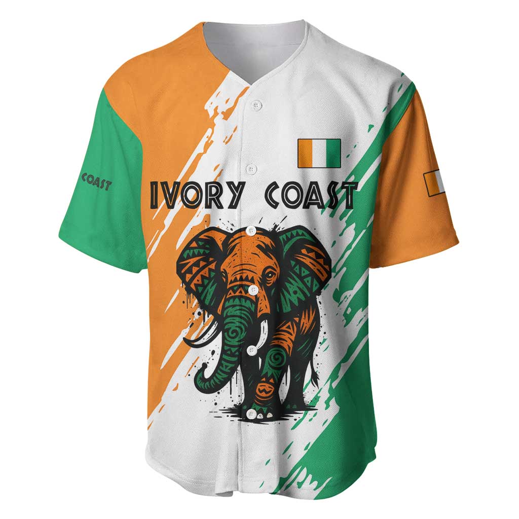 Ivory Coast Baseball Jersey with Tribal Elephant and Paint Splash Design - Wonder Print Shop