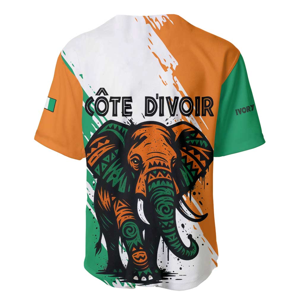 Ivory Coast Baseball Jersey with Tribal Elephant and Paint Splash Design - Wonder Print Shop