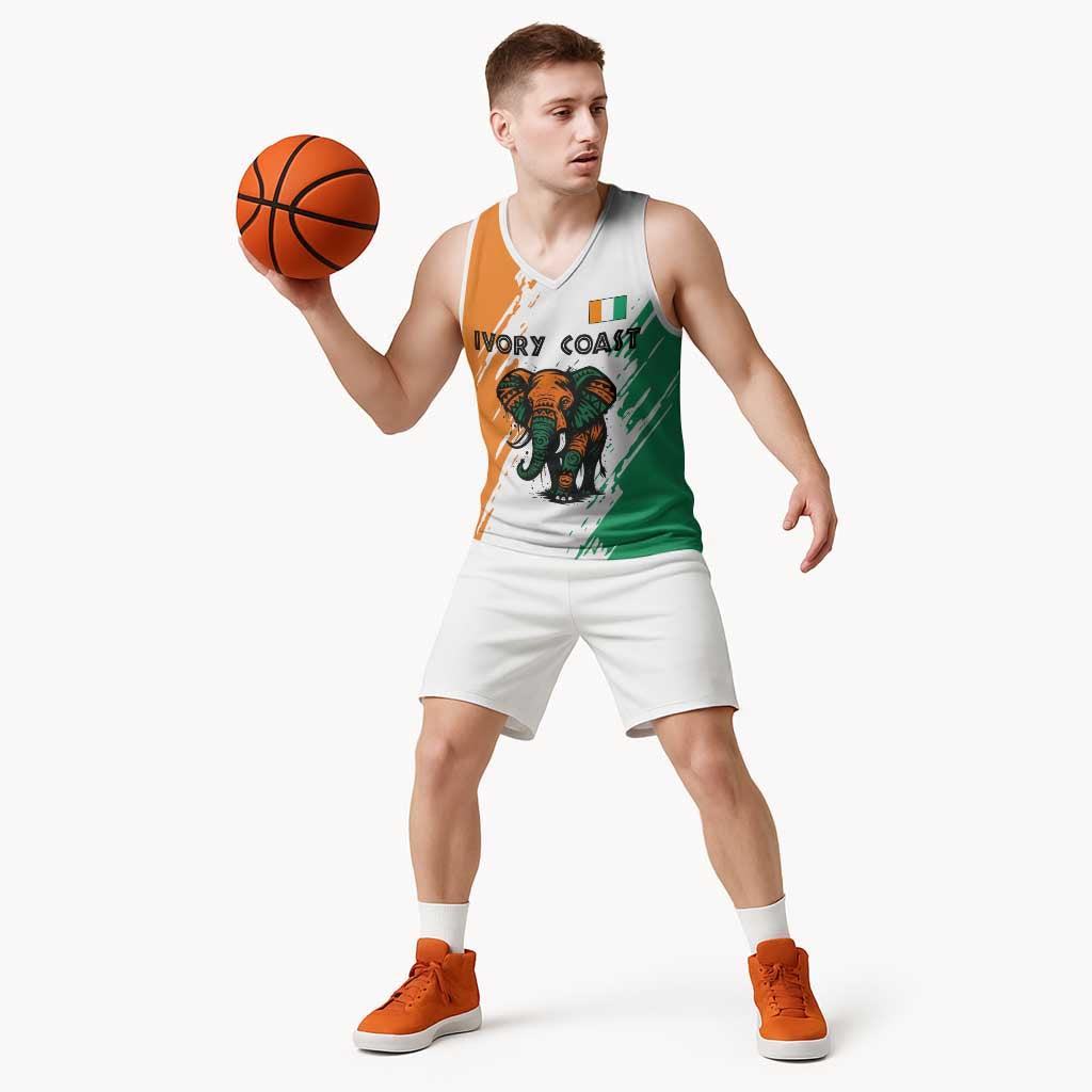 Ivory Coast Basketball Jersey with Tribal Elephant and Paint Splash Design - Wonder Print Shop