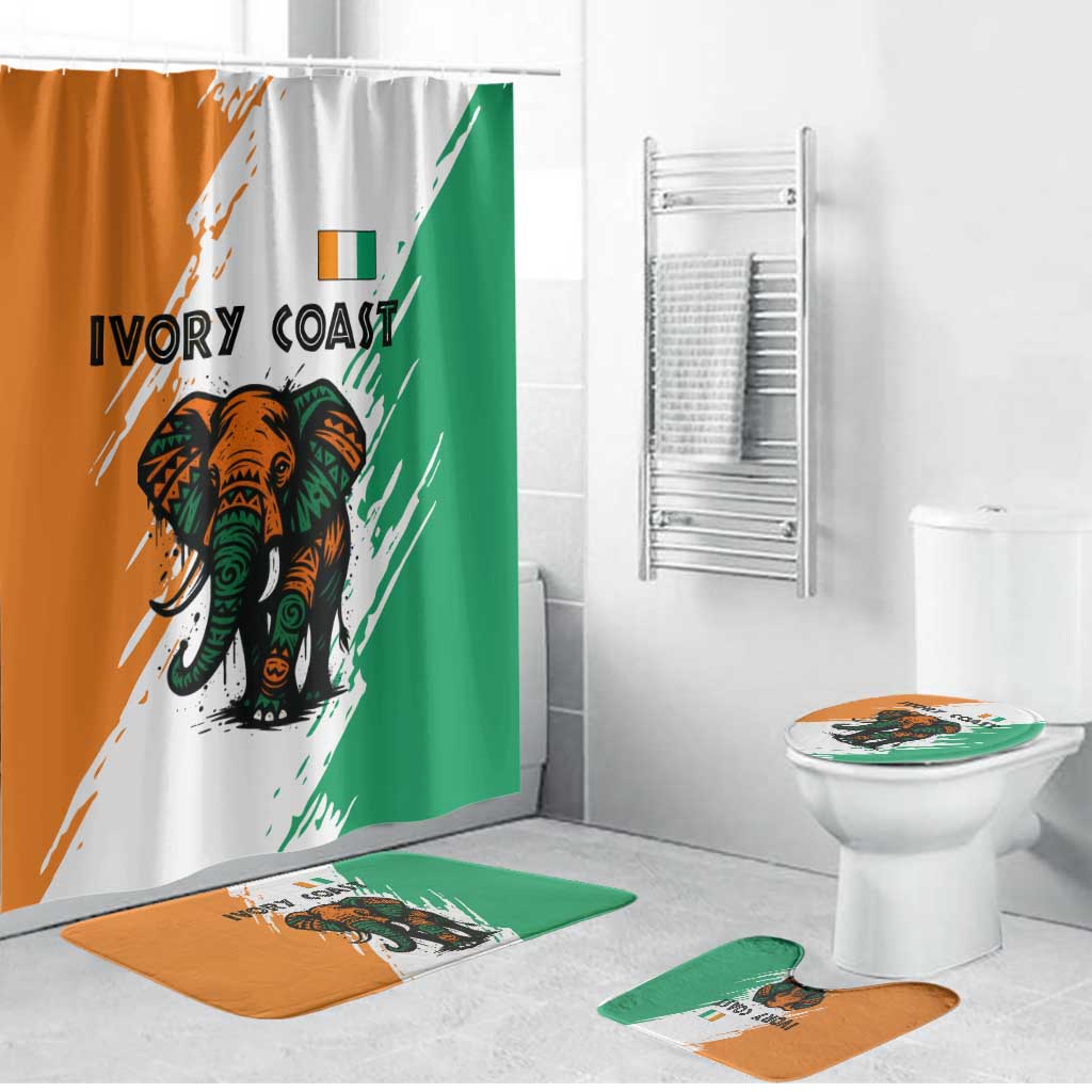 Ivory Coast Bathroom Set with Tribal Elephant and Paint Splash Design - Wonder Print Shop