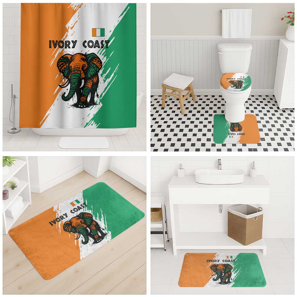 Ivory Coast Bathroom Set with Tribal Elephant and Paint Splash Design - Wonder Print Shop