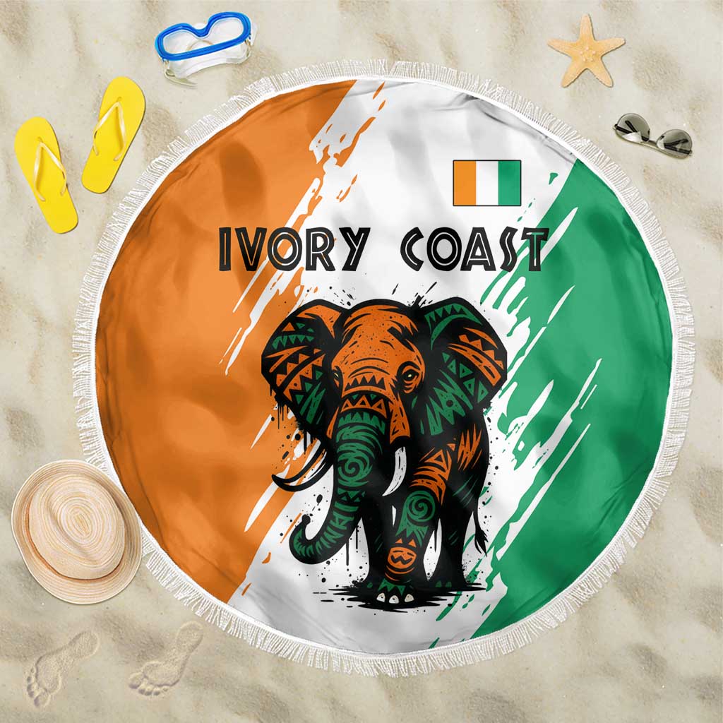 Ivory Coast Beach Blanket with Tribal Elephant and Paint Splash Design - Wonder Print Shop