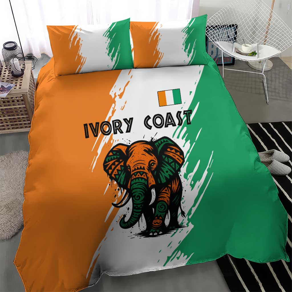 Ivory Coast Bedding Set with Tribal Elephant and Paint Splash Design - Wonder Print Shop