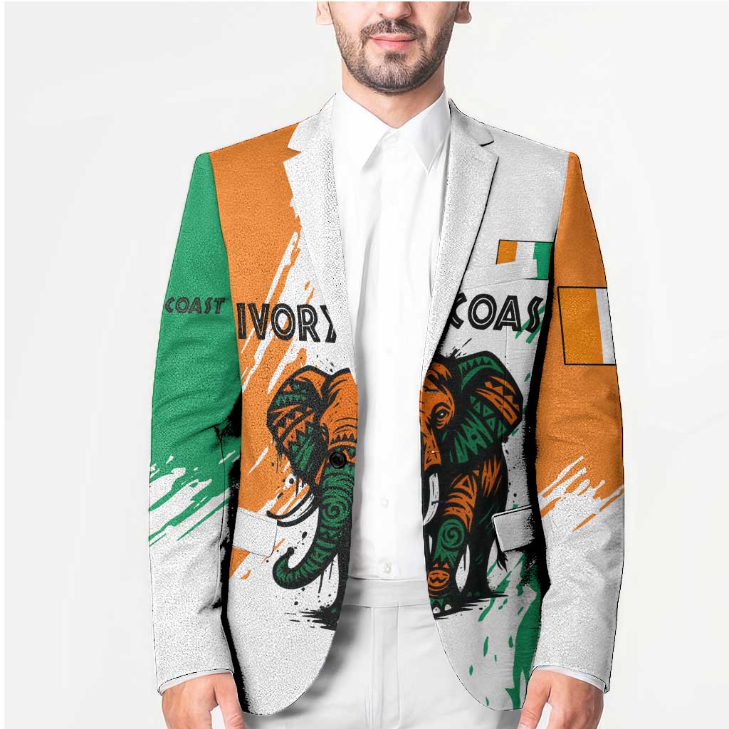 Ivory Coast Blazer with Tribal Elephant and Paint Splash Design - Wonder Print Shop