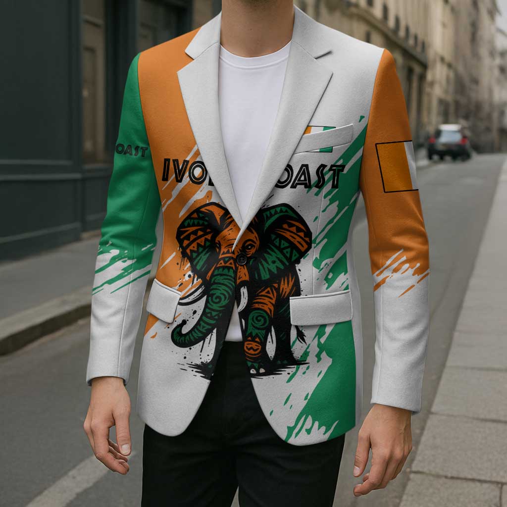 Ivory Coast Blazer with Tribal Elephant and Paint Splash Design - Wonder Print Shop