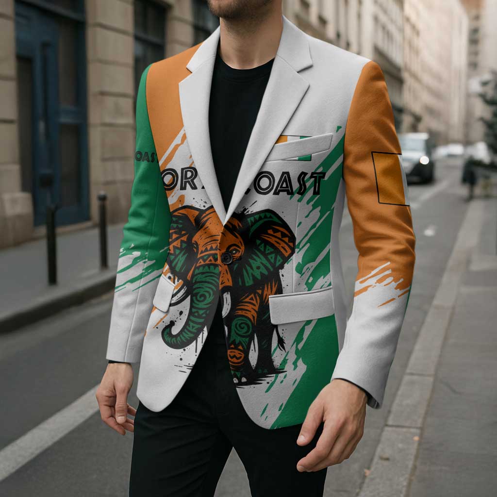 Ivory Coast Blazer with Tribal Elephant and Paint Splash Design - Wonder Print Shop