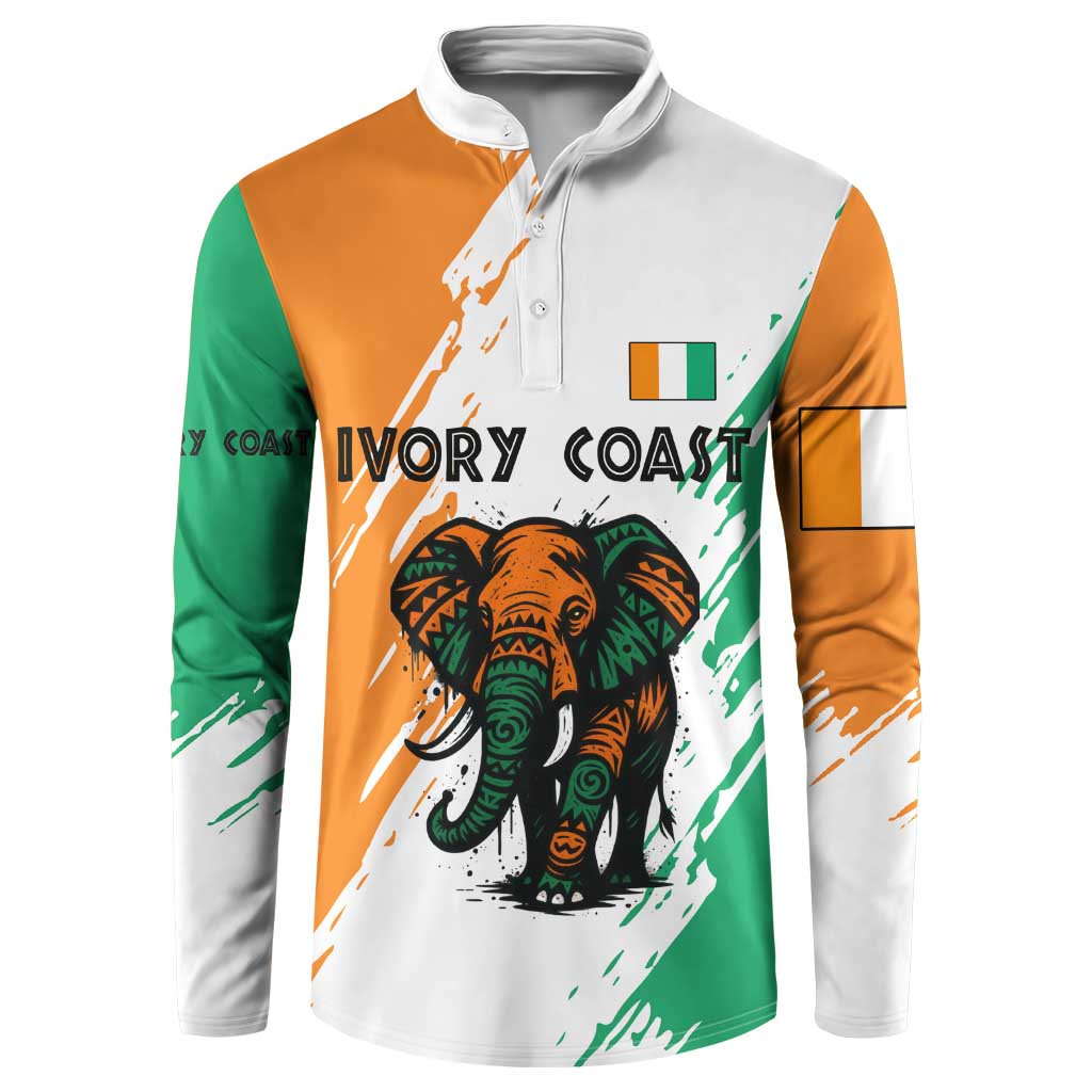 Ivory Coast Button Sweatshirt with Tribal Elephant and Paint Splash Design - Wonder Print Shop