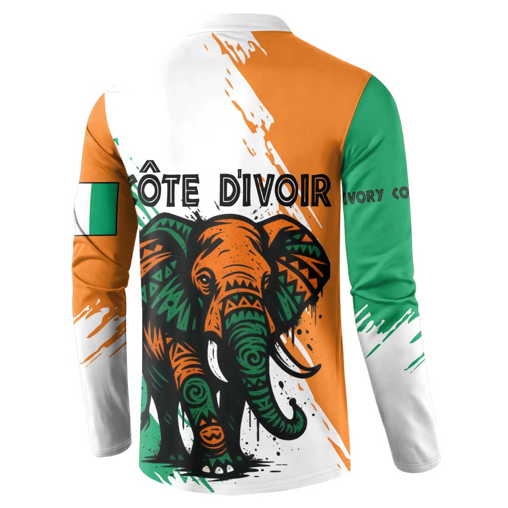 Ivory Coast Button Sweatshirt with Tribal Elephant and Paint Splash Design - Wonder Print Shop