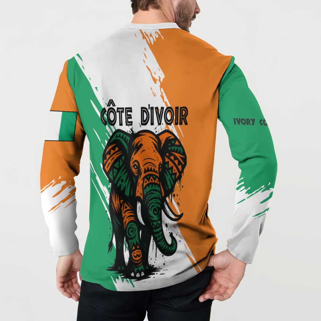 Ivory Coast Button Sweatshirt with Tribal Elephant and Paint Splash Design - Wonder Print Shop