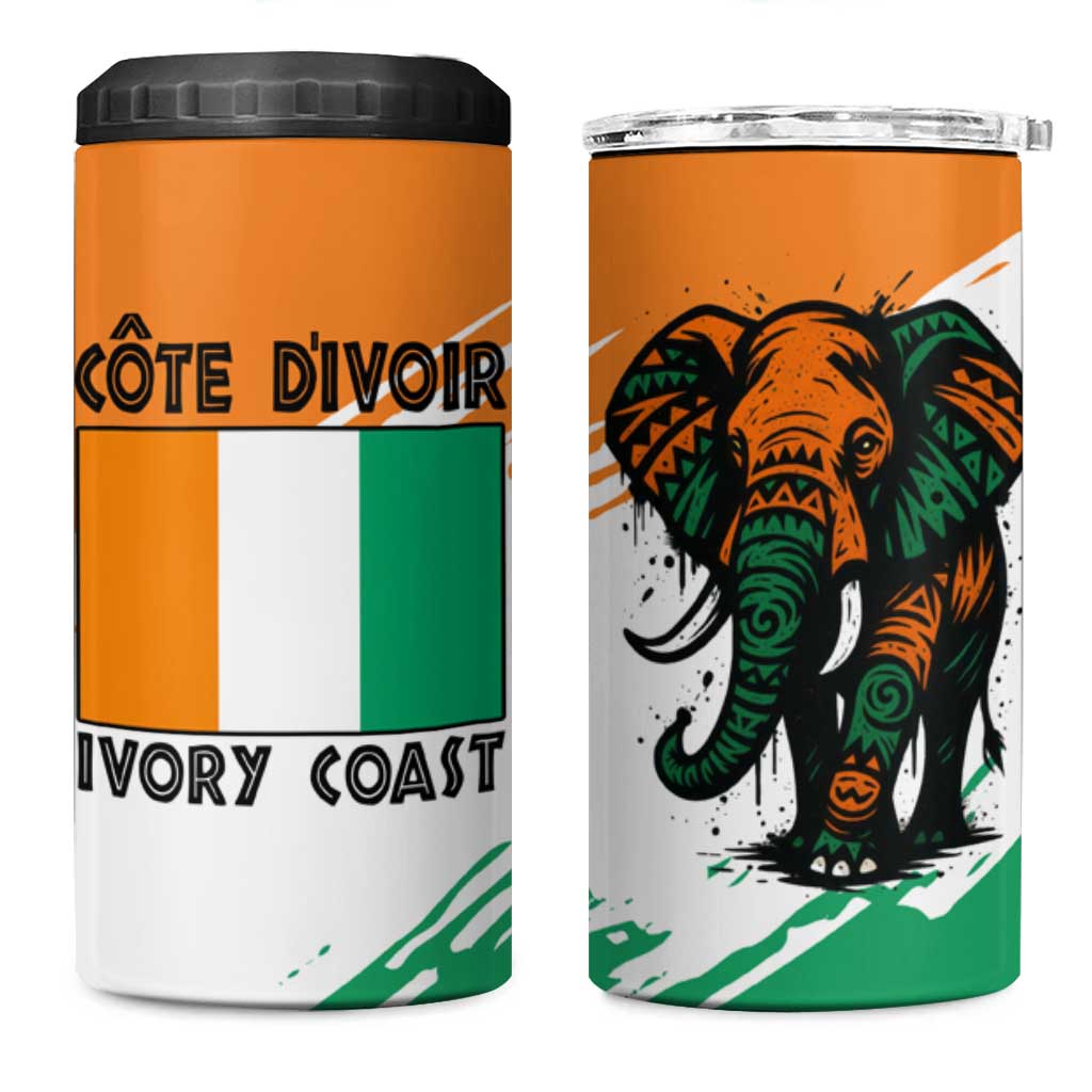 Ivory Coast 4 in 1 Can Cooler Tumbler with Tribal Elephant and Paint Splash Design - Wonder Print Shop