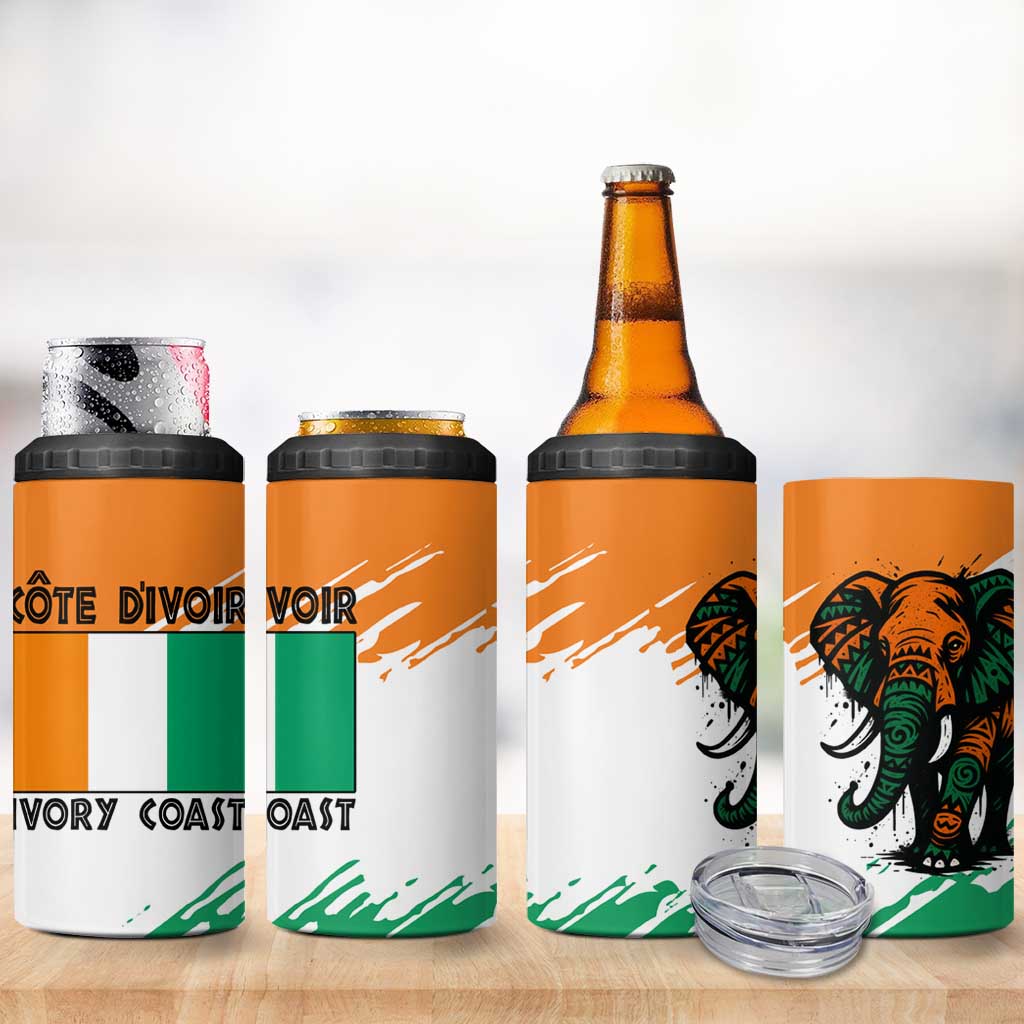 Ivory Coast 4 in 1 Can Cooler Tumbler with Tribal Elephant and Paint Splash Design - Wonder Print Shop