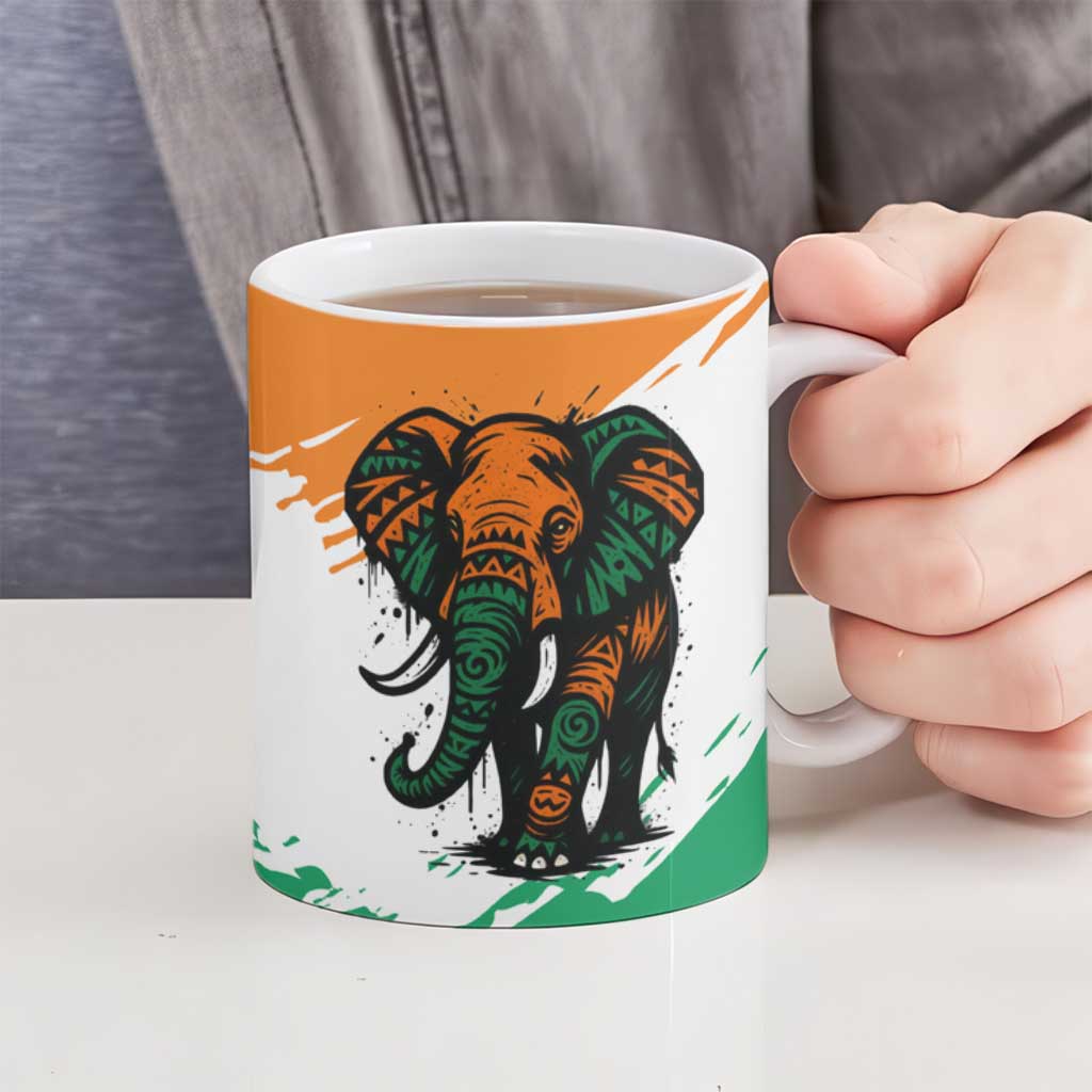 Ivory Coast Ceramic Mug with Tribal Elephant and Paint Splash Design - Wonder Print Shop