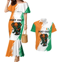 Ivory Coast Couples Matching Mermaid Dress and Hawaiian Shirt with Tribal Elephant and Paint Splash Design - Wonder Print Shop