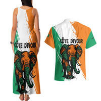 Ivory Coast Couples Matching Tank Maxi Dress and Hawaiian Shirt with Tribal Elephant and Paint Splash Design - Wonder Print Shop