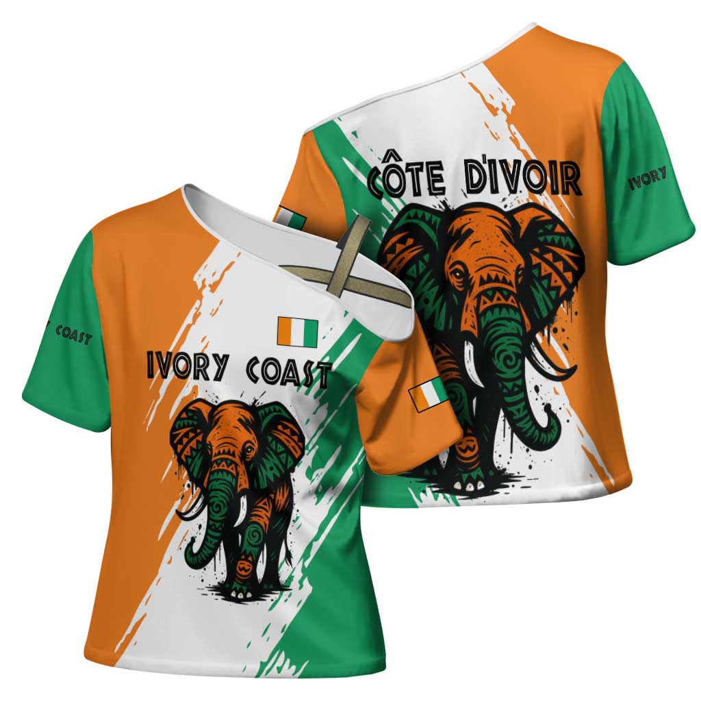Ivory Coast Cross Shoulder Shirt with Tribal Elephant and Paint Splash Design - Wonder Print Shop