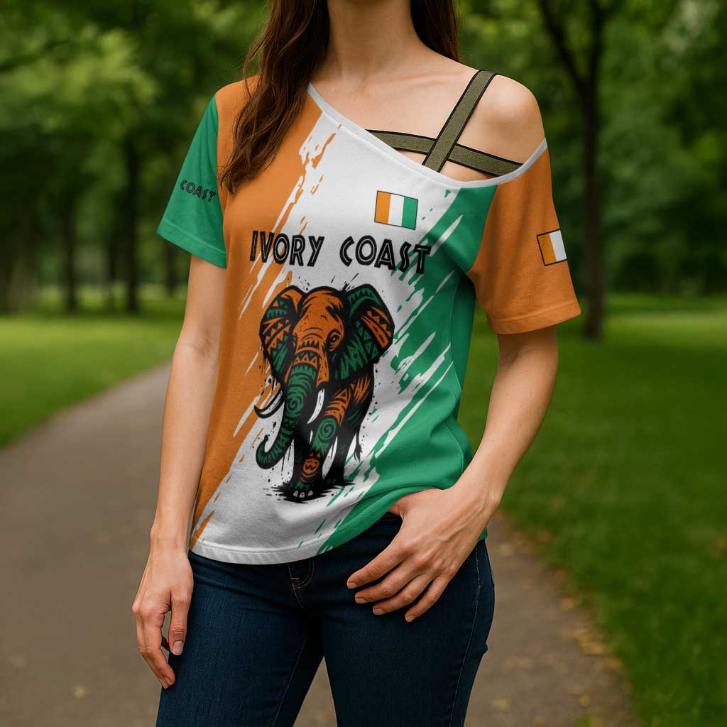 Ivory Coast Cross Shoulder Shirt with Tribal Elephant and Paint Splash Design - Wonder Print Shop