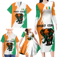 Ivory Coast Family Matching Long Sleeve Bodycon Dress and Hawaiian Shirt with Tribal Elephant and Paint Splash Design - Wonder Print Shop