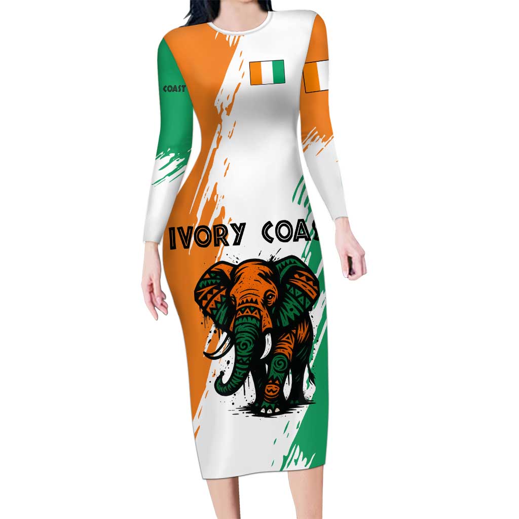 Ivory Coast Family Matching Long Sleeve Bodycon Dress and Hawaiian Shirt with Tribal Elephant and Paint Splash Design - Wonder Print Shop