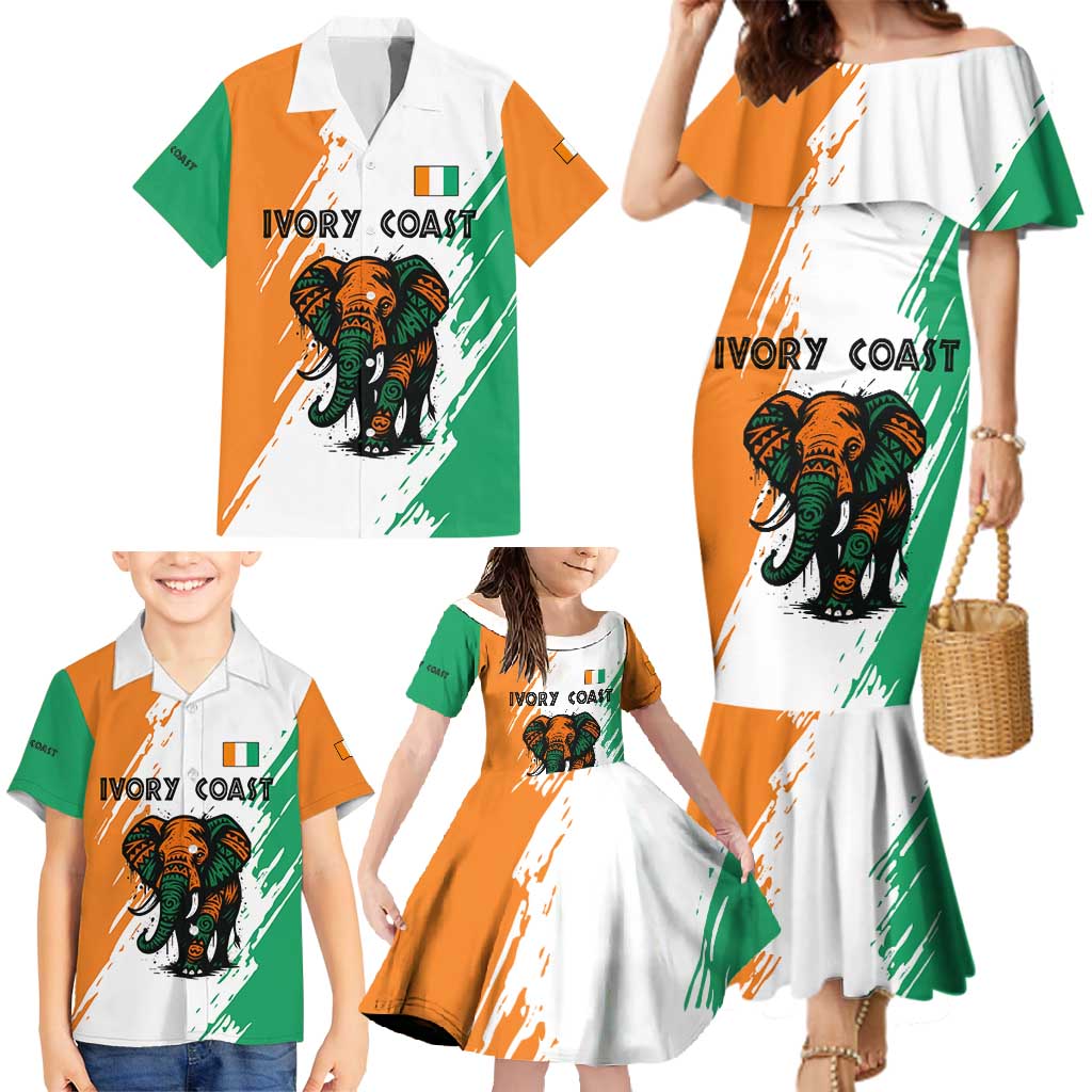 Ivory Coast Family Matching Mermaid Dress and Hawaiian Shirt with Tribal Elephant and Paint Splash Design - Wonder Print Shop