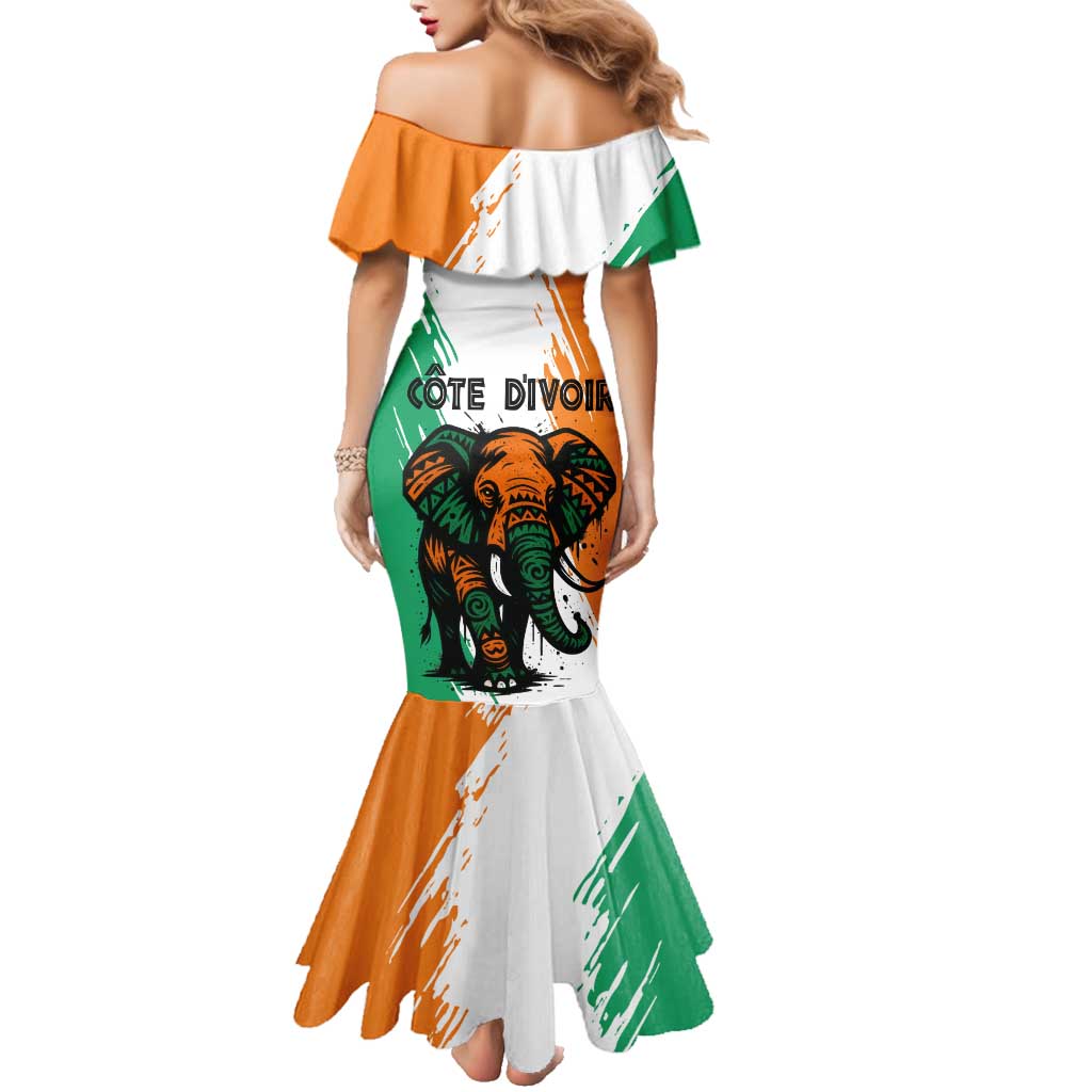 Ivory Coast Family Matching Mermaid Dress and Hawaiian Shirt with Tribal Elephant and Paint Splash Design - Wonder Print Shop