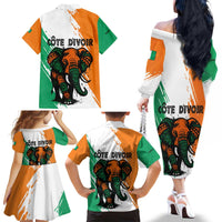 Ivory Coast Family Matching Off The Shoulder Long Sleeve Dress and Hawaiian Shirt with Tribal Elephant and Paint Splash Design - Wonder Print Shop