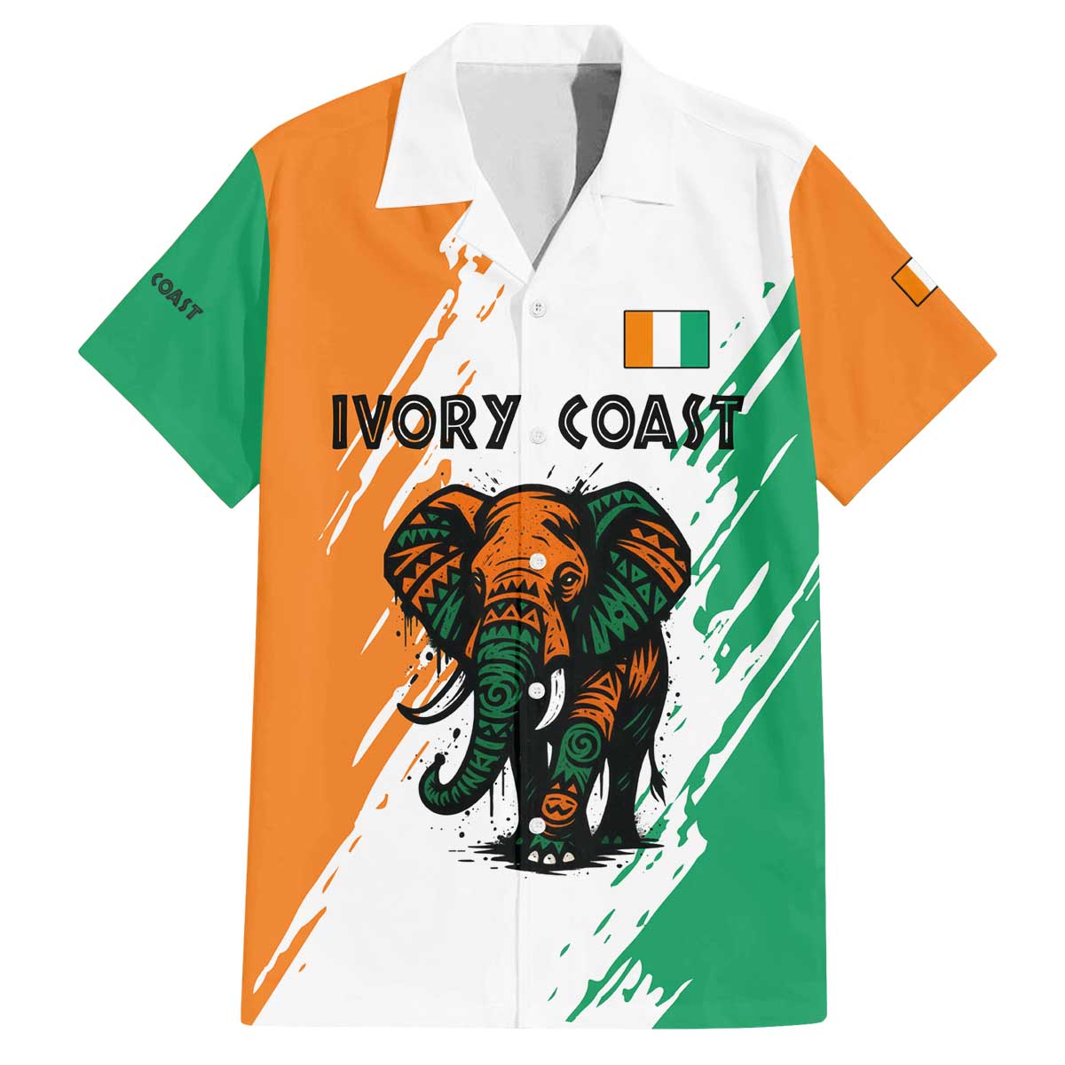Ivory Coast Family Matching Off The Shoulder Long Sleeve Dress and Hawaiian Shirt with Tribal Elephant and Paint Splash Design - Wonder Print Shop