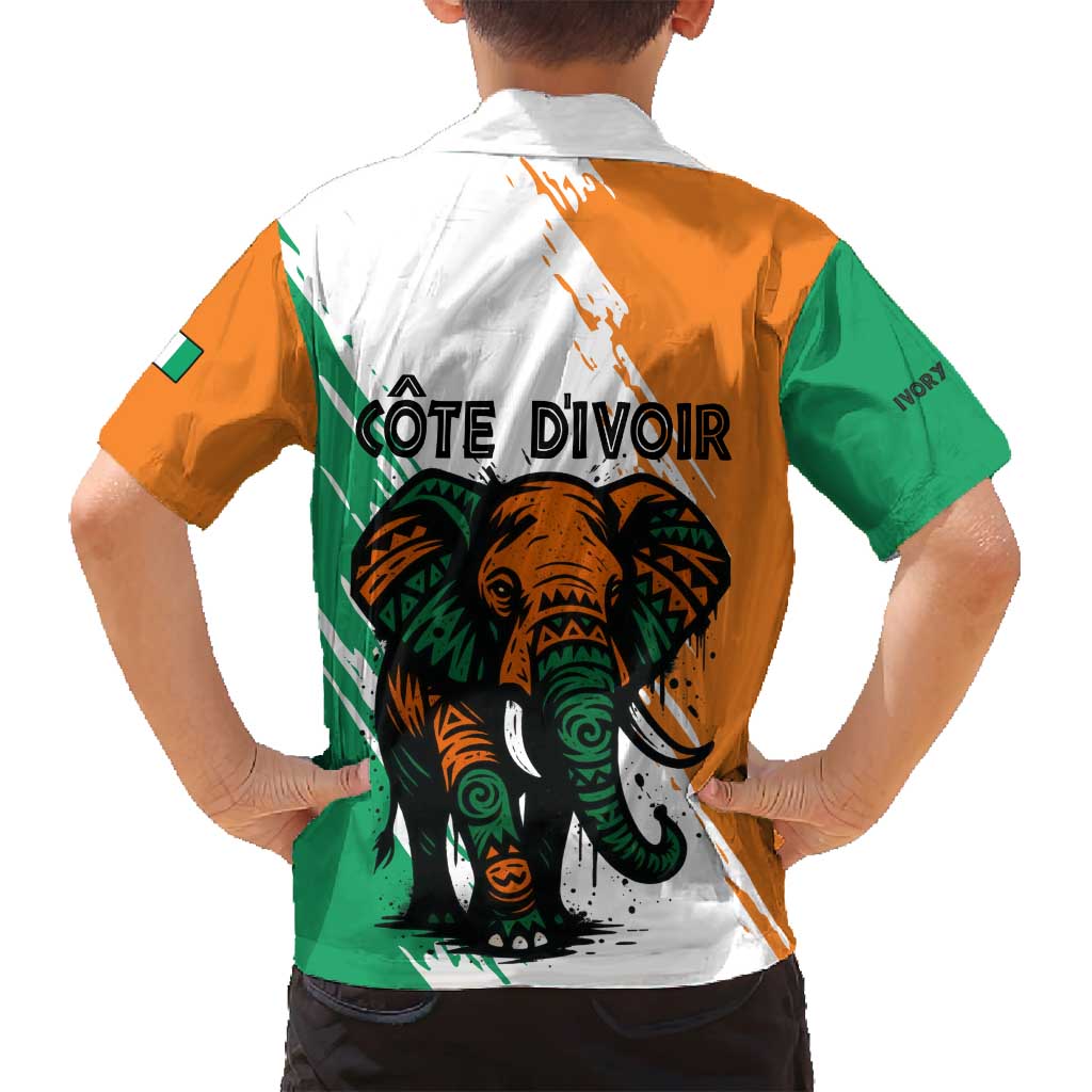 Ivory Coast Family Matching Off Shoulder Short Dress and Hawaiian Shirt with Tribal Elephant and Paint Splash Design - Wonder Print Shop