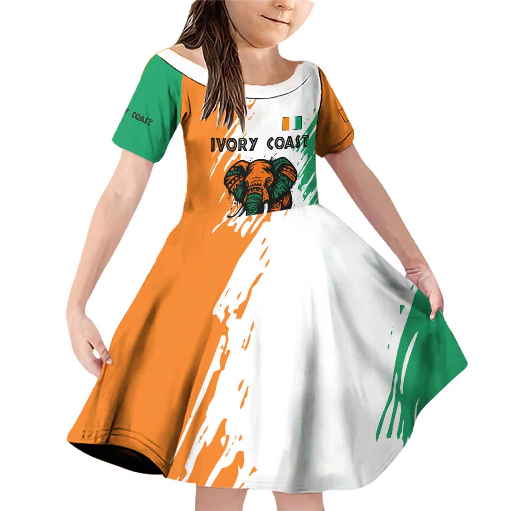 Ivory Coast Family Matching Off Shoulder Short Dress and Hawaiian Shirt with Tribal Elephant and Paint Splash Design - Wonder Print Shop