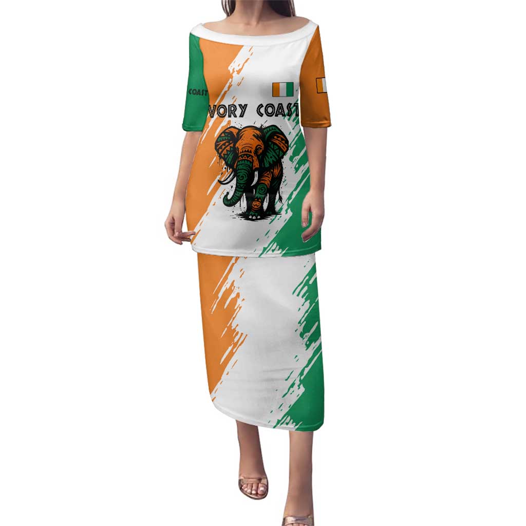 Ivory Coast Family Matching Puletasi and Hawaiian Shirt with Tribal Elephant and Paint Splash Design - Wonder Print Shop