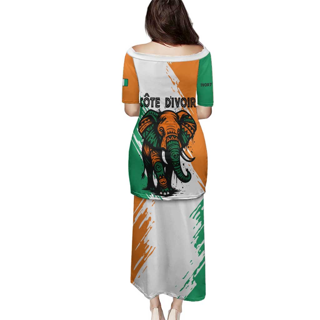 Ivory Coast Family Matching Puletasi and Hawaiian Shirt with Tribal Elephant and Paint Splash Design - Wonder Print Shop