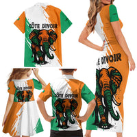Ivory Coast Family Matching Short Sleeve Bodycon Dress and Hawaiian Shirt with Tribal Elephant and Paint Splash Design - Wonder Print Shop