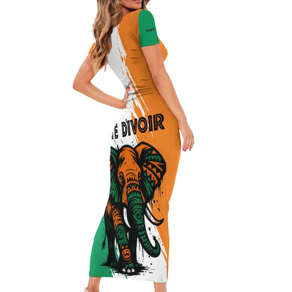 Ivory Coast Family Matching Short Sleeve Bodycon Dress and Hawaiian Shirt with Tribal Elephant and Paint Splash Design - Wonder Print Shop