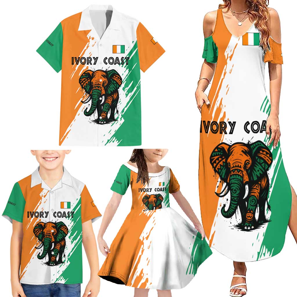 Ivory Coast Family Matching Summer Maxi Dress and Hawaiian Shirt with Tribal Elephant and Paint Splash Design - Wonder Print Shop