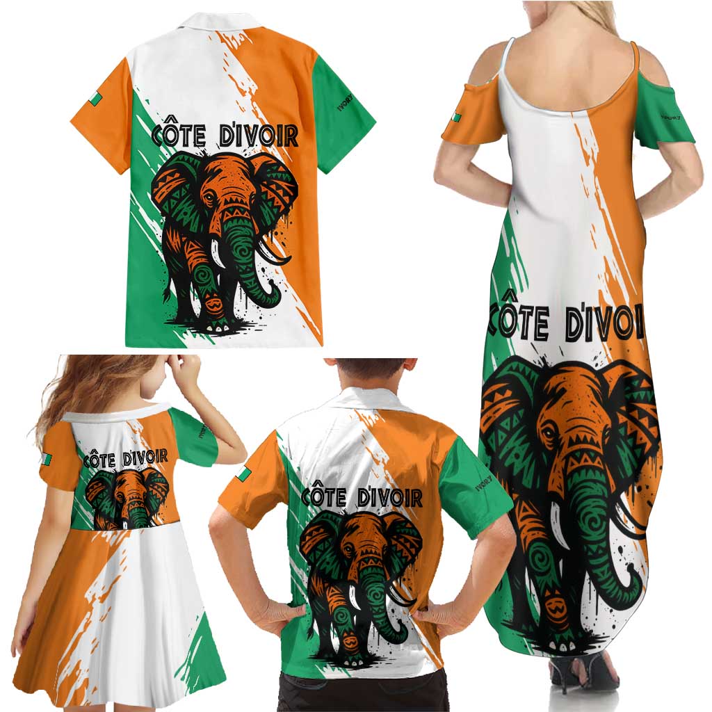 Ivory Coast Family Matching Summer Maxi Dress and Hawaiian Shirt with Tribal Elephant and Paint Splash Design - Wonder Print Shop