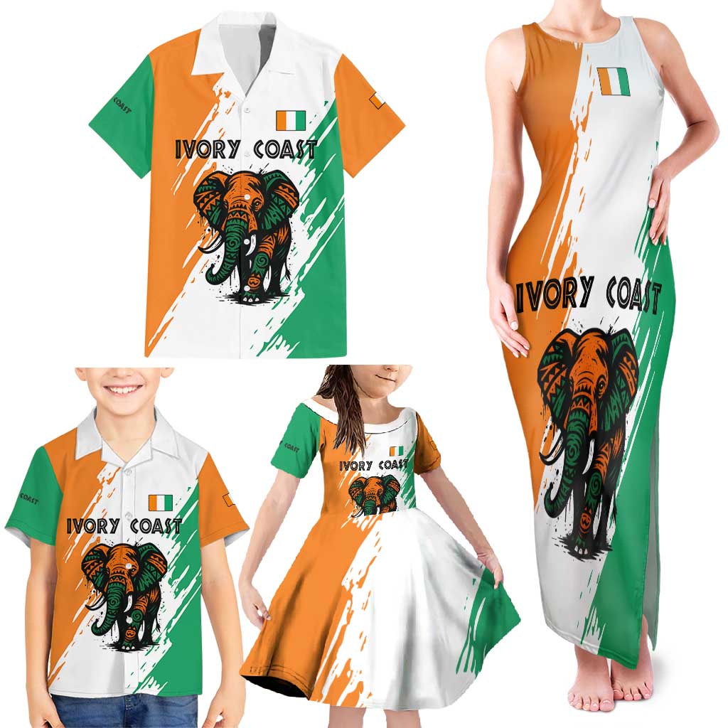 Ivory Coast Family Matching Tank Maxi Dress and Hawaiian Shirt with Tribal Elephant and Paint Splash Design - Wonder Print Shop