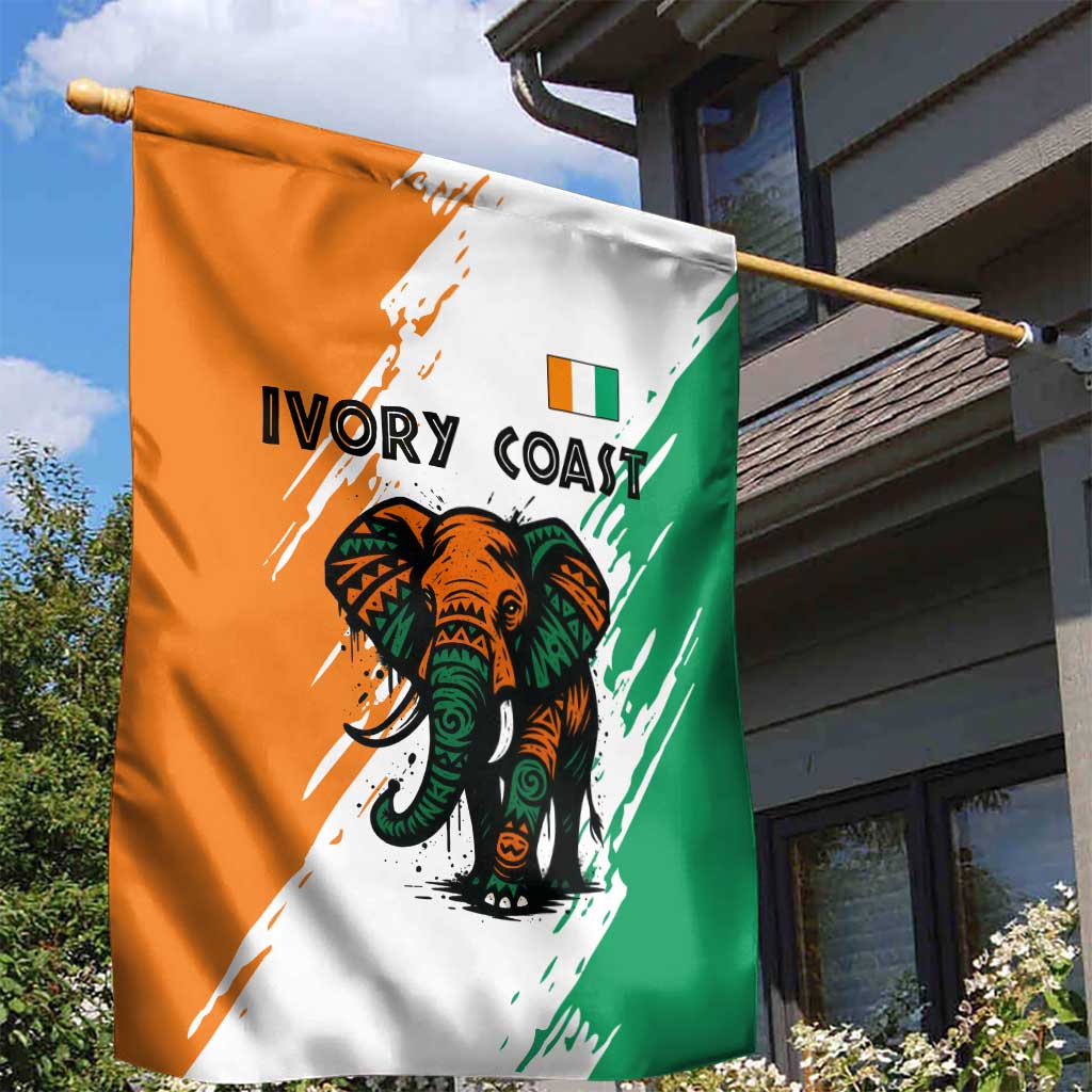 Ivory Coast Garden Flag with Tribal Elephant and Paint Splash Design - Wonder Print Shop