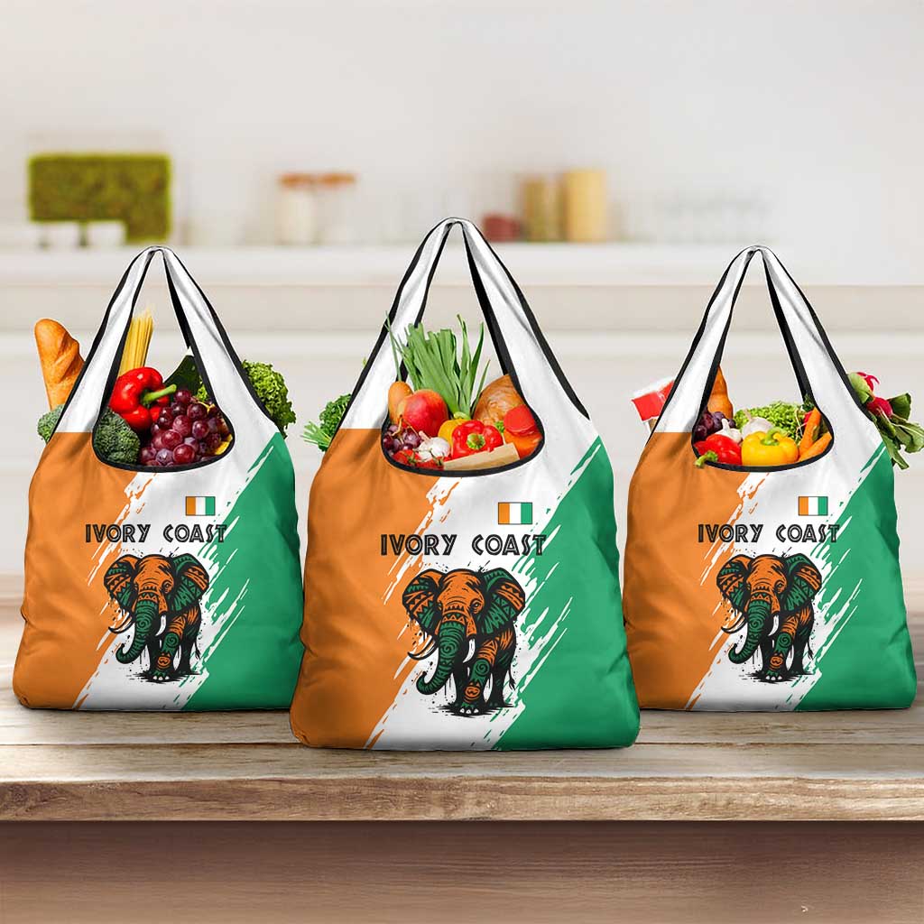 Ivory Coast Grocery Bag with Tribal Elephant and Paint Splash Design - Wonder Print Shop