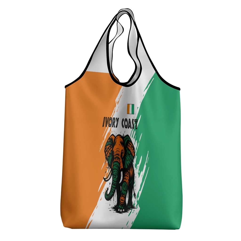 Ivory Coast Grocery Bag with Tribal Elephant and Paint Splash Design - Wonder Print Shop