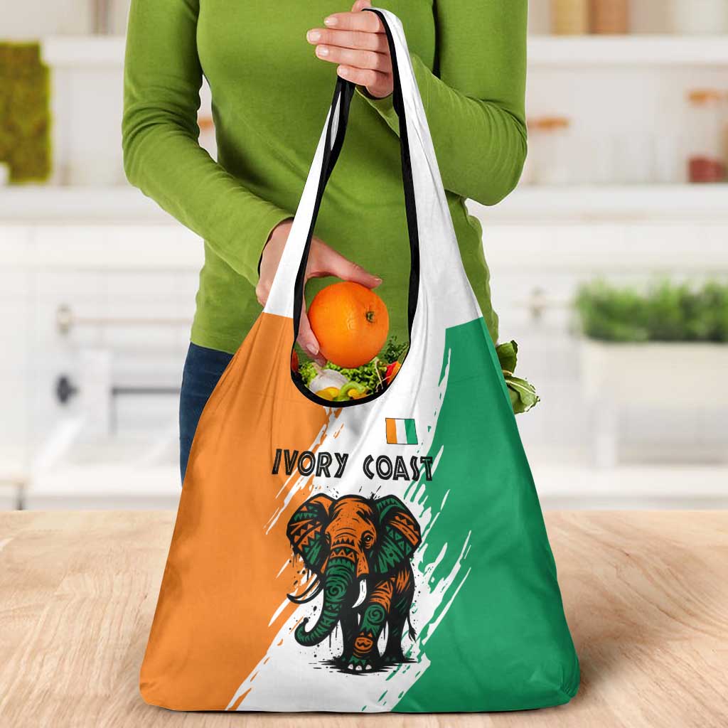 Ivory Coast Grocery Bag with Tribal Elephant and Paint Splash Design - Wonder Print Shop
