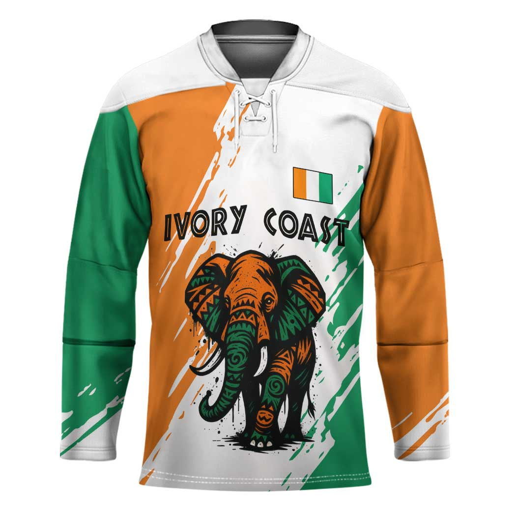 Ivory Coast Hockey Jersey with Tribal Elephant and Paint Splash Design - Wonder Print Shop