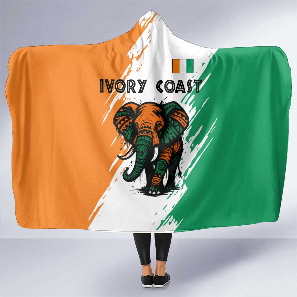 Ivory Coast Hooded Blanket with Tribal Elephant and Paint Splash Design - Wonder Print Shop