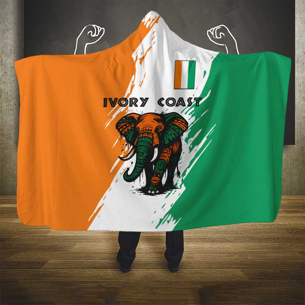 Ivory Coast Hooded Blanket with Tribal Elephant and Paint Splash Design - Wonder Print Shop