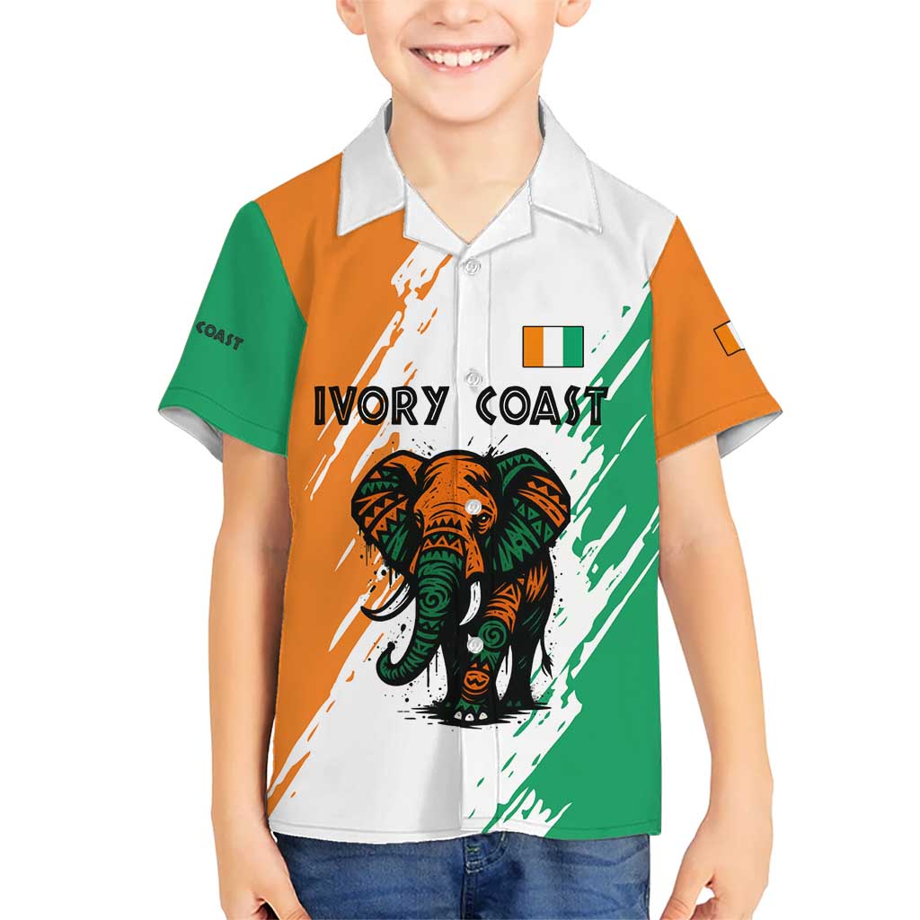 Ivory Coast Kid Hawaiian Shirt with Tribal Elephant and Paint Splash Design - Wonder Print Shop