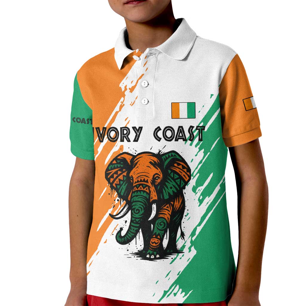 Ivory Coast Kid Polo Shirt with Tribal Elephant and Paint Splash Design - Wonder Print Shop